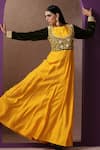 Buy_Wazir C_Yellow Muslin Embroidery Kashmiri Aari Round Yoke Corset Gown _Online_at_Aza_Fashions