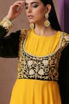 Wazir C_Yellow Muslin Embroidery Kashmiri Aari Round Yoke Corset Gown _at_Aza_Fashions