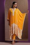 Buy_Wazir C_Yellow Crepe Embroidery V-neck Kashmiri Aari Kaftan And Pant Set_at_Aza_Fashions