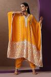 Shop_Wazir C_Yellow Crepe Embroidery V-neck Kashmiri Aari Kaftan And Pant Set_Online_at_Aza_Fashions