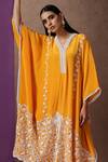 Buy_Wazir C_Yellow Crepe Embroidery V-neck Kashmiri Aari Kaftan And Pant Set