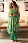 Shop_Label Earthen_Green Mangalgiri Cotton Embroidery Sringar Floral Applique Kurta Set _Online_at_Aza_Fashions