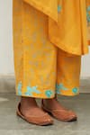 Buy_Label Earthen_Yellow Mangalgiri Cotton Embroidery Thread V Neck Lilly Placement Kurta Set_Online_at_Aza_Fashions