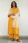 Buy_Label Earthen_Yellow Mangalgiri Cotton Embroidery Resham Gul Genda Floral Kurta Set _at_Aza_Fashions