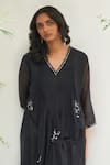 Shop_Label Earthen_Black Mangalgiri Cotton Embroidery Sequin V Neck Saloni Sitara Kurta And Pant Set _Online_at_Aza_Fashions