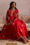 Shop_Label Earthen_Red Mangalgiri Cotton Embroidered Gul Ashaefi Anarkali And Pant Set _Online_at_Aza_Fashions