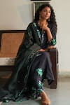 Shop_Label Earthen_Black Mangalgiri Cotton Embroidered Floral Notched Sanjh Kurta Set _Online_at_Aza_Fashions