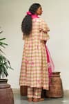 Shop_Label Earthen_Pink Mangalgiri Cotton Checkered V Neck Gul Mehendi Anarkali Set _at_Aza_Fashions