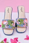 Shop Around Always Blue Embroidery Flamingo Denim Sandals at Aza Fashions Shop_Around Always_Blue Embroidery Flamingo Denim Sandals _at_Aza_Fashions
