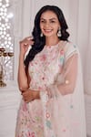 Buy_Label Priyanka Kar_Pink Net Hand Embroidered Floral Round Kurta Pant Set _Online_at_Aza_Fashions