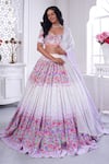 Buy_Label Priyanka Kar_White Cotton Printed Floral Sweetheart Blouse Bridal Lehenga Set _Online_at_Aza_Fashions