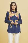 Aiman_Blue Cotton Embroidery Octopus Collar Shirt _at_Aza_Fashions