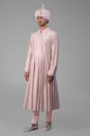 Talking Threads_Pink Chanderi Embroidered Chikankari Plain Angarkha Kurta Churidar Set  _Online_at_Aza_Fashions