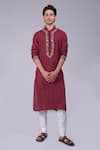 Buy_Talking Threads_Maroon Silk Embroidered Kashidakari Floral Kurta  _at_Aza_Fashions