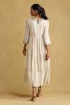 Shop_Ritu Kumar_White Cotton, Silk Embroidery Round Neck Tiered Dress _at_Aza_Fashions