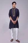Buy_Talking Threads_Blue Silk Embroidered Kashidakari Kurta  _at_Aza_Fashions