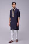 Talking Threads_Blue Silk Embroidered Kashidakari Kurta  _Online_at_Aza_Fashions