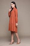 Ritu Kumar_Orange Cotton And Satin Shirt Collar Ruffle Dress _Online_at_Aza_Fashions