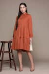 Buy_Ritu Kumar_Orange Cotton And Satin Shirt Collar Ruffle Dress _Online_at_Aza_Fashions