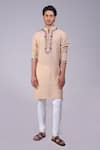 Talking Threads_Beige Silk Embroidered Kashidakari Band Collar Floral Kurta  _Online_at_Aza_Fashions