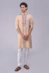 Buy_Talking Threads_Beige Silk Embroidered Kashidakari Band Collar Floral Kurta  _Online_at_Aza_Fashions
