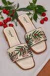 Buy_Around Always_Beige Cherry Embroidered Denim Sliders _at_Aza_Fashions