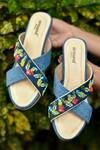 Buy Around Always Blue Embroidery Flutter Denim Block Heels at Aza Fashions Buy_Around Always_Blue Embroidery Flutter Denim Block Heels _at_Aza_Fashions
