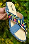 Shop Around Always Blue Embroidery Flutter Denim Block Heels at Aza Fashions Shop_Around Always_Blue Embroidery Flutter Denim Block Heels _at_Aza_Fashions