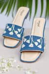 Buy_AROUND ALWAYS_Blue Thread And Bead Embroidered Gardenia Denim Sliders _at_Aza_Fashions