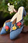 Buy_AROUND ALWAYS_Blue Thread Embroidered Java Floral Mules _at_Aza_Fashions