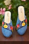 Shop_AROUND ALWAYS_Blue Thread Embroidered Java Floral Mules _at_Aza_Fashions