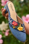 AROUND ALWAYS_Blue Thread Embroidered Java Floral Mules _Online_at_Aza_Fashions