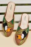 Shop_Around Always_Brown Pecky Toucan Embroidered Mules _at_Aza_Fashions