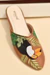 Buy_Around Always_Brown Pecky Toucan Embroidered Mules _Online_at_Aza_Fashions