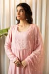 Kapraaaha_Pink Muslin Embroidered Yoke Geometric Round Neck Kurta Set  _Online