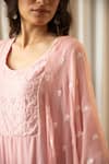 Kapraaaha_Pink Muslin Embroidered Yoke Geometric Round Neck Kurta Set  _at_Aza_Fashions