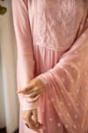 Buy_Kapraaaha_Pink Muslin Embroidered Yoke Geometric Round Neck Kurta Set  