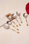 Buy_Elysian Home_White Stainless Steel And Mother Of Pearls Serving Spoons -set 6_at_Aza_Fashions
