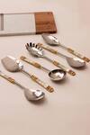 Buy_Elysian Home_White Stainless Steel And Mother Of Pearls Serving Spoons -set 6_Online_at_Aza_Fashions