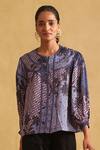 Buy_Ritu Kumar_Blue Viscose Printed Abstract Notched Short Kurta _at_Aza_Fashions