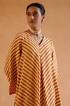 Buy_Amisha Kothari_Yellow Silk Printed Candy Stripe V Neck Jamini Kurta Pant Set _Online_at_Aza_Fashions