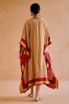 Shop_Amisha Kothari_Yellow Silk Printed Candy Stripe V Neck Mohini Embroidered Kaftan _at_Aza_Fashions