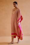 Buy_Amisha Kothari_Pink Silk Printed Candy Stripe V Neck Mohini Embroidered Kaftan  _Online_at_Aza_Fashions