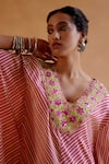 Shop_Amisha Kothari_Pink Silk Printed Candy Stripe V Neck Mohini Embroidered Kaftan  _Online_at_Aza_Fashions