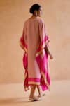 Shop_Amisha Kothari_Pink Silk Printed Candy Stripe V Neck Mohini Embroidered Kaftan  _at_Aza_Fashions