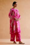 Amisha Kothari_Pink Silk Printed Floral Round Gauri Kurta And Pant Set  _Online_at_Aza_Fashions