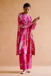 Buy_Amisha Kothari_Pink Silk Printed Floral Round Gauri Kurta And Pant Set  _Online_at_Aza_Fashions