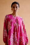 Amisha Kothari_Pink Silk Printed Floral Round Gauri Kurta And Pant Set  _at_Aza_Fashions