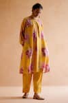 Amisha Kothari_Yellow Silk Printed Floral Round Gauri Kurta And Pant Set _Online_at_Aza_Fashions