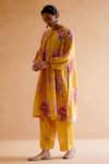 Buy_Amisha Kothari_Yellow Silk Printed Floral Round Gauri Kurta And Pant Set _Online_at_Aza_Fashions